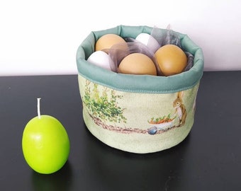 Frühstücks Wende Osterkorb für Eier Brötchen oder Süßigkeiten Utensilo Stoff-, Wickeltisch-, Kosmetikkörbchen. Sanftes grün. Gartenzeit