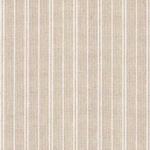 May include: A beige fabric with thin white stripes. The fabric has a subtle texture.
