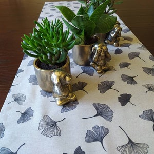 XXL canvas table runner, center blanket, length up to 4.2 meters long, 40 cm wide, modern, beautiful, natural gray, gold-yellow or brown ginkgo leaves