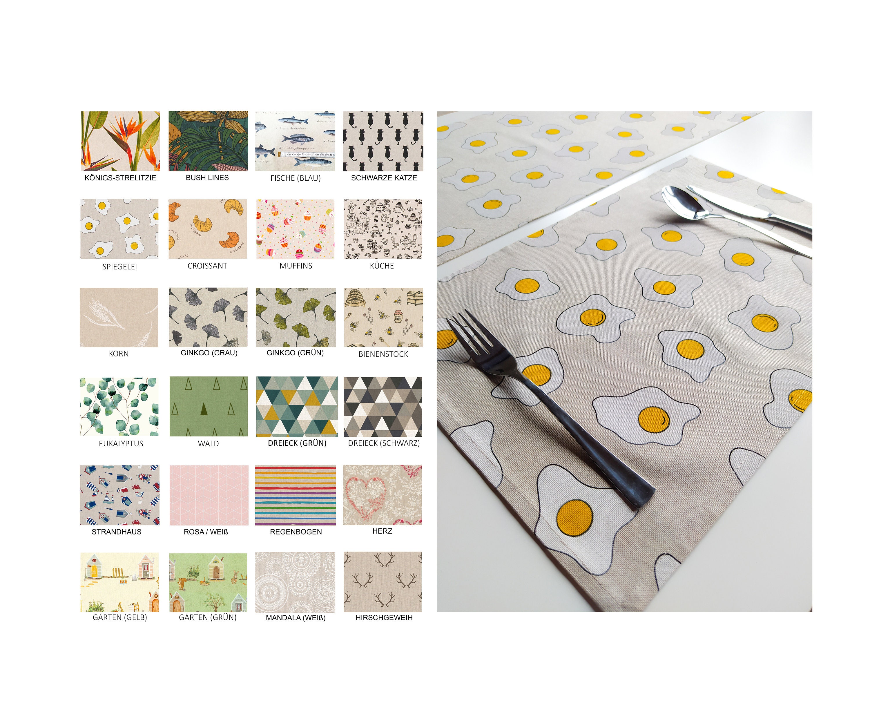 1-12 sewn fabric placemats 45 x 30 cm 18x12" in many patterns breakfast table canvas linen look cotton