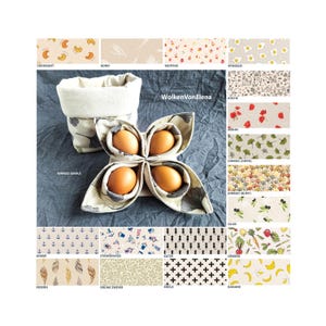 Reversible bread basket and/or egg nest, egg warmer for up to 4 eggs breakfast utensil Easter basket in many trendy patterns to choose from