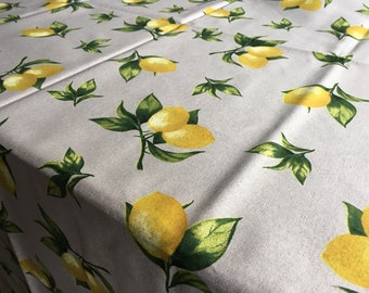 Hochwertige Mitteldecke oder XXL Tischdecke, rechteckig oder rund lang wunderschöne Stoffdecke Farbe: naturleinen gelb grün. LEMON GARDEN