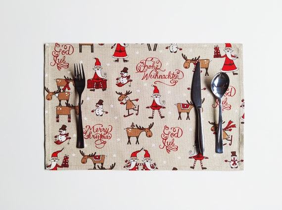 1-12 Canvas Stoff Tischsets Tischdeko Weihnachtstisch Platzsets Platzmatten Weihnachtsdekoration Advent. Motiv: Frohe Weihnachten