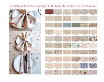 Canvas napkins 30 x 30 cm in 60 great patterns to choose from Christmas Eve Advent decoration nature gnome moose Santa etc.