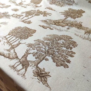 Tovaglia festiva di alta qualità o tovaglia XXL fino a 4,50 m grande rettangolare o rotonda semplice classica scena del bosco di cervi naturale beige marrone