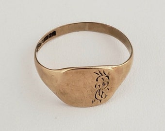 Vintage 9ct Gold Paisley Signet Ring, Mid Century Jewelry | Ring Size UK=W.5 USA=11.375