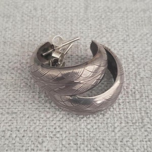 Vintage Sterling Silver Patterned Half Hoop Earrings | Boho Jewelry