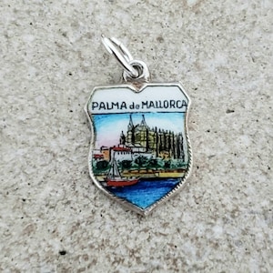 Vintage Silver and Enamel Palma de Mallorca Shield Charm Spanish Souvenir image 1