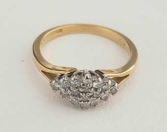 Vintage 18ct Gold and 0.25ct Diamond Cluster Ring, Mid Century Jewelry | Ring Size UK=M USA=6