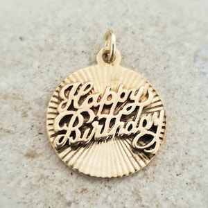 Vintage 9 Karat Gold alles Gute zum Geburtstag Anhänger | Mid Century Schmuck