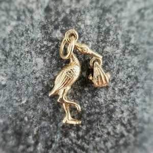 Vintage 9ct Gold Stork with Baby Charm | Mid Century Jewelry