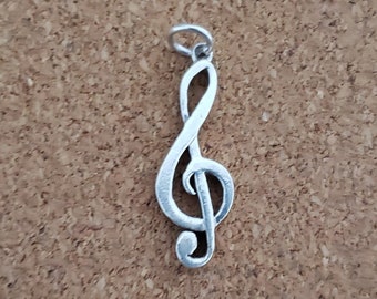 Vintage Sterling Silver Treble Clef Pendant by Henry Wright & Sons | Music Jewelry