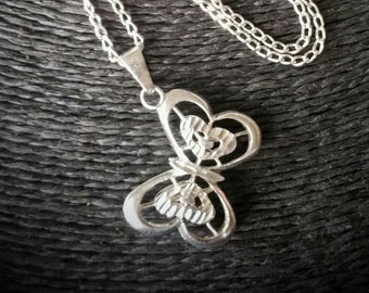 Vintage Sterling Silver Butterfly Pendant and Curb Chain Necklace, Boho Jewelry | Necklace Size UK=46cm USA=18in