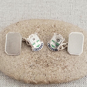 Vintage Sterling Silver and Enamel Windsor Shield Cufflinks | Mid Century Jewelry