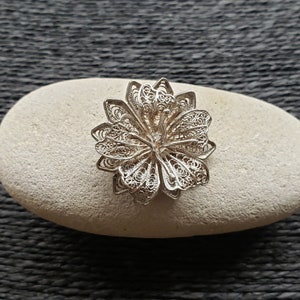 Vintage Sterling Silver Filigree Flower Brooch, Floral Pin | Art Nouveau Jewelry