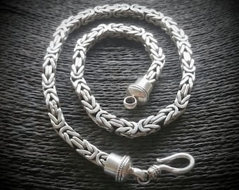 Heavy Vintage Sterling Silver Byzantine Chain Choker Necklace with Ornate Hook Clasp, Ethnic Jewelry | Necklace Size UK=41cm USA=16in