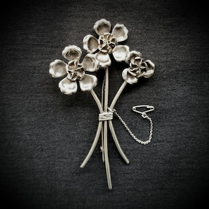 Large Vintage Sterling Silver Flower Brooch, Mechanical Brooch | Statement Jewelry