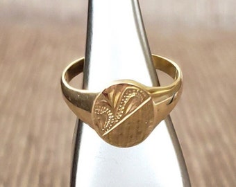 Vintage 9ct Gold Paisley Signet Ring, Mid Century Jewelry | Ring Size UK=T USA=9.625