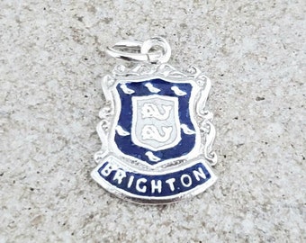 Vintage Sterling Silber und Emaille Brighton Shield Anhänger | Englisches Andenken