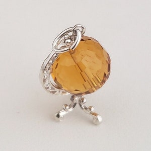 Vintage Sterling Silver and Orange Crystal Spinning Globe Charm | Mid Century Jewelry