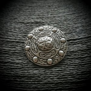 Heavy Antique Sterling Silver Embossed Infinity Knot Shield Brooch | Celtic Jewelry