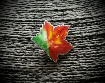 Vintage Sterling Silver Maple Leaf Brooch, Enamelled Pin | Autumn Jewelry