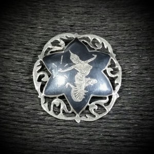 Vintage Sterling Silber und Niello Stern Brosche | Mid Century Siam Schmuck