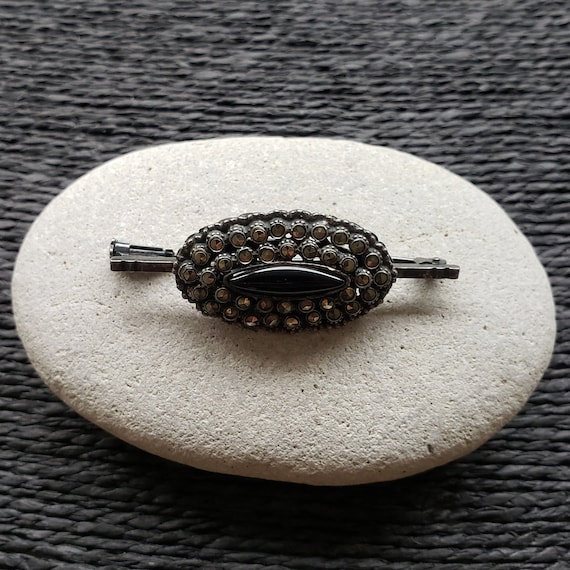 マーカサイト オニキスブローチ 925 ヴィンテージ ブラック 白鉄鉱