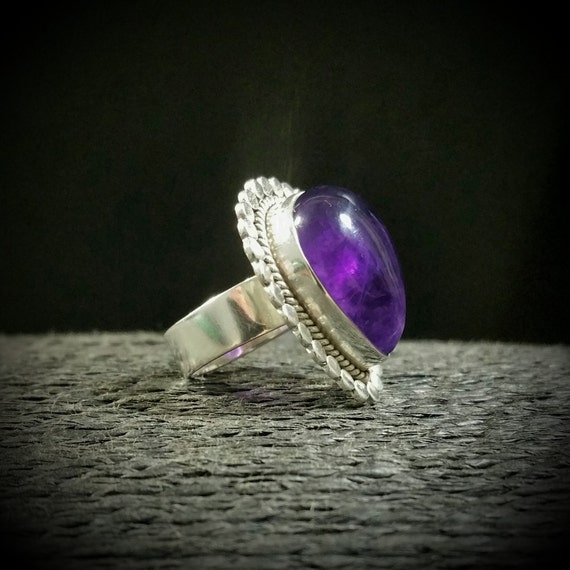 Heavy Vintage Sterling Silver and Amethyst Ring, … - image 2