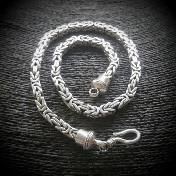 Heavy Vintage Sterling Silver Byzantine Chain Choker Necklace with Ornate Hook Clasp, Ethnic Jewelry | Necklace Size UK=41cm USA=16in