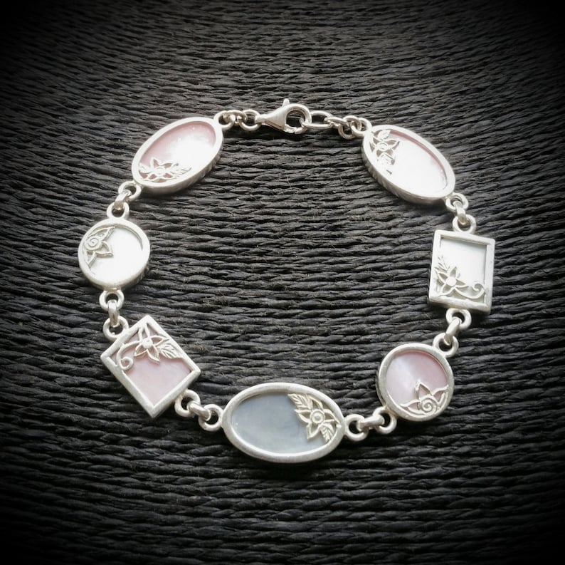 Sterling silver 925 Italian mother of pearl flower bracelet rose gold plated