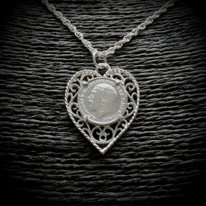Antique Sterling Silver 1912 Heart Coin Pendant and Rope Chain Necklace, Edwardian Jewelry | Necklace Size UK=46cm USA=18in
