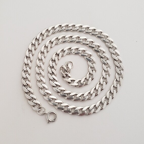 ■VINTAGE HOLLYWOOD■ Classic Chain Necklace VH24NNNE174M Vintage Sterling Silver Curb Chain Necklace, Retro Jewelry