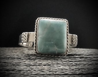 Vintage Sterling Silver and Larimar Cuff Bracelet, Boho Jewelry | Bracelet Size UK=17cm USA=6.7in