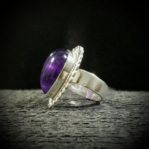 Heavy Vintage Sterling Silver and Amethyst Ring, … - image 3