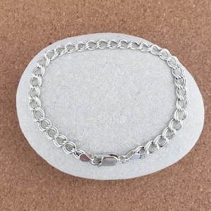 Vintage Sterling Silver Double Link Curb Chain Bracelet, Minimalist Jewelry | Bracelet Size UK=18cm USA=7.1in