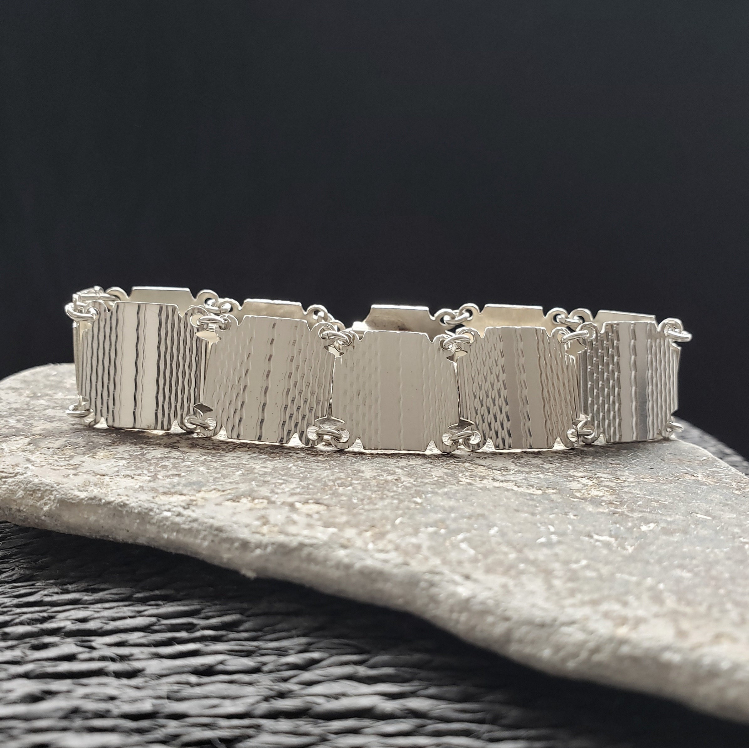 Vintage Sterling Silver Engine Turned Bracelet With Box Clasp, Art 