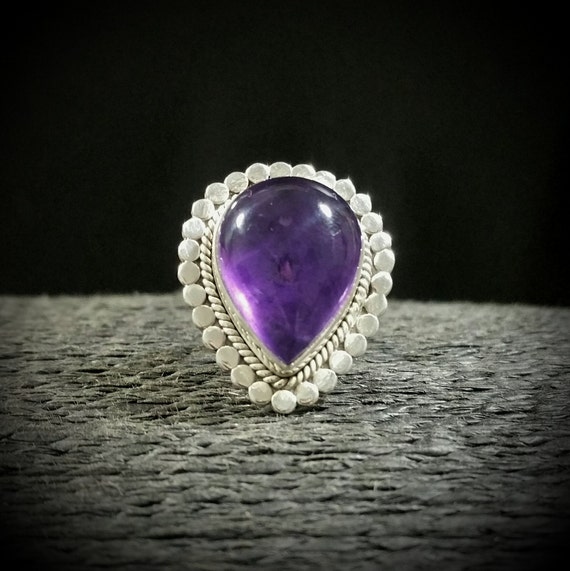 Heavy Vintage Sterling Silver and Amethyst Ring, … - image 1