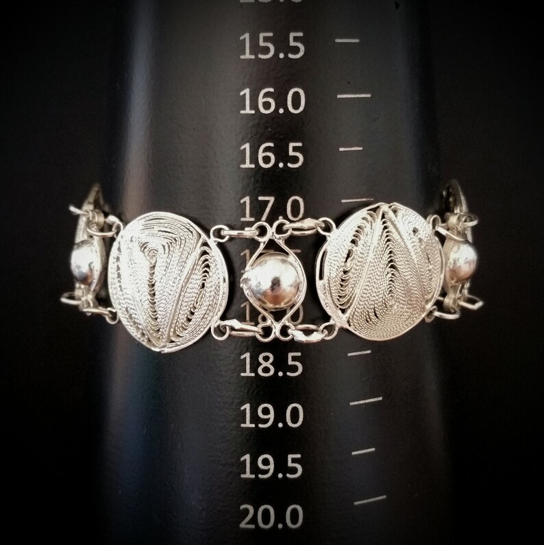Art Deco Jewelry Vintage Sterling Silver Filigree Disc Bracelet Bracelet Size UK=17.75cm USA=7in Wire Work Bracelet