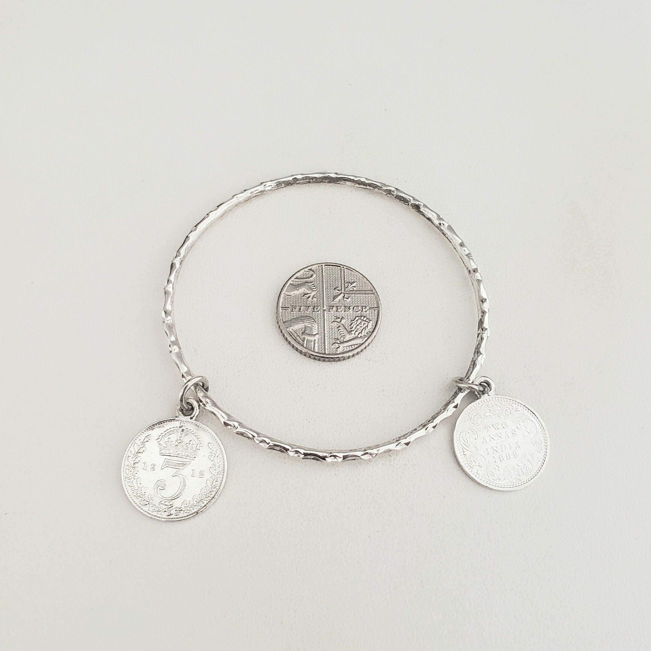 Antique Sterling Silver British and Indian Coin Bangle