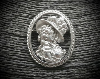 Antique Sterling Silver Aristocratic Lady Portrait Brooch | Victorian Jewelry