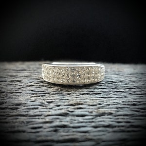 Vintage Sterling Silver and Cubic Zirconia Ring, CZ Band Ring, Sparkling Jewelry | Ring Size UK=N USA=6.5