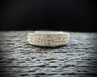 Vintage Sterling Silver and Cubic Zirconia Ring, CZ Band Ring, Sparkling Jewelry | Ring Size UK=N USA=6.5