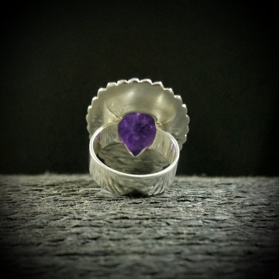 Heavy Vintage Sterling Silver and Amethyst Ring, … - image 5