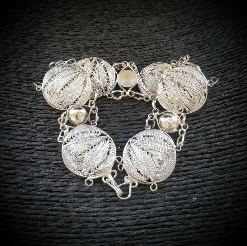 Art Deco Jewelry Vintage Sterling Silver Filigree Disc Bracelet Bracelet Size UK=17.75cm USA=7in Wire Work Bracelet