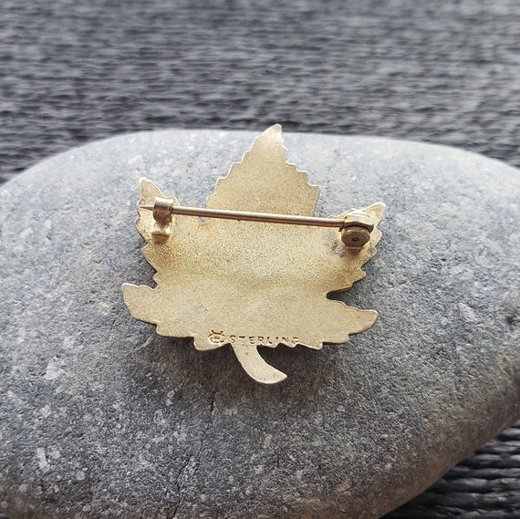 Antique Sterling Silver Tricolour Maple Leaf Broo… - image 10
