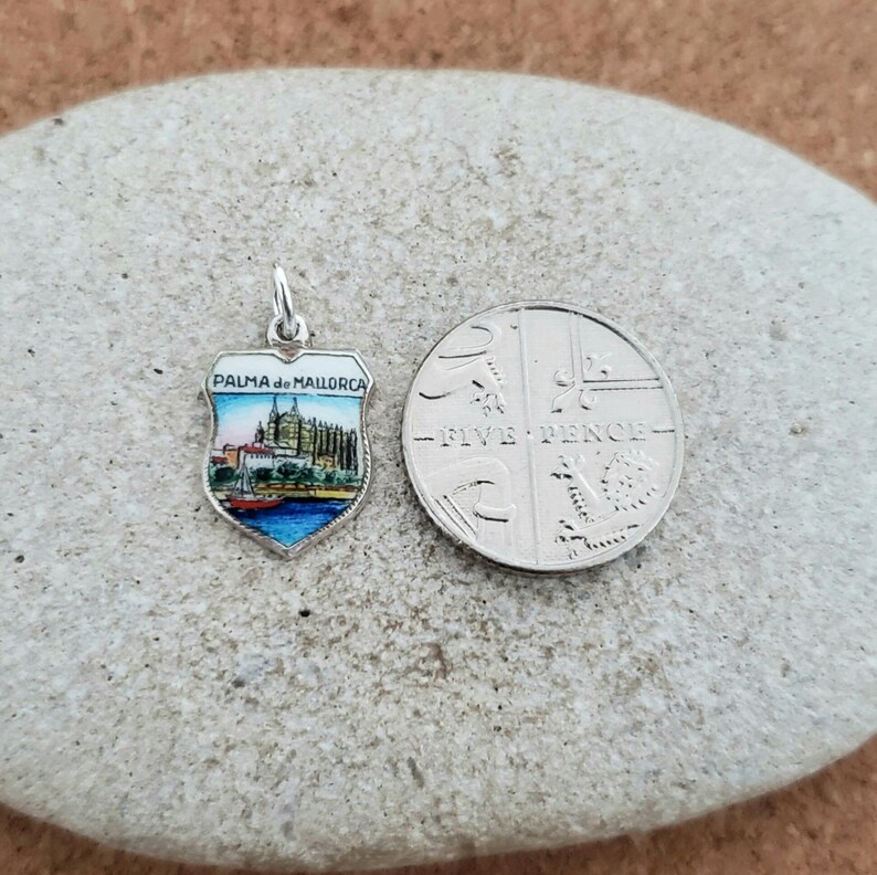 Vintage Silver and Enamel Palma de Mallorca Shield Charm Spanish Souvenir image 3