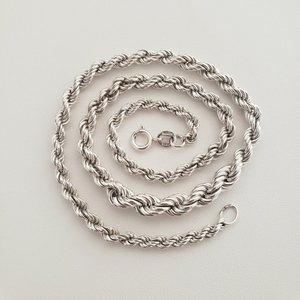 Vintage Sterling Silver Rope Chain Necklace | Necklace Size UK=40cm USA=15.75in