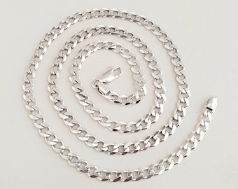 Collier Chaîne Maille Gourmette En Argent Massif - Vintage - Bon état D'usage
