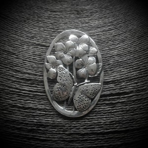 Large Vintage Sterling Silver Openwork Flower and Butterfly Brooch | Boho Jewelry